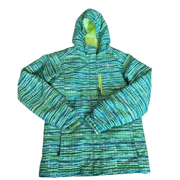 Columbia Jacket Girls L Green Waterproof Magic Mile Tippet Digi Print Outdoor - Picture 2 of 12